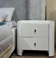 Contemporary Grey Panel Bedroom Set with Side Tables