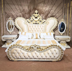 Royal White & Gold Crown Bed
