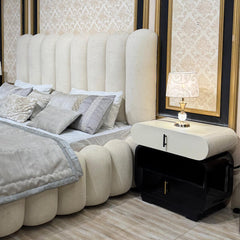 Luxury Modern Cream Upholstered Bedroom Set with Side Tables
