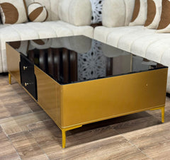 Premium Black Glass Center Table with Gold Base