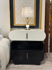 Modern Dual-Tone Bedside Table with Storage Drawer & Open Shelf