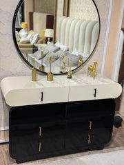 Modern Luxury Dressing Table with Round Mirror & Dual Storage Drawers