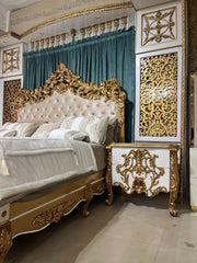 Royal Luxury Tufted Bed Set – Classic Gold & Cream Design
