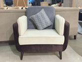 Cream & Gray Fabric with Black Base & Mid-Century Design