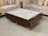 Modern Luxury Marble Top Coffee Table with Gold Accents