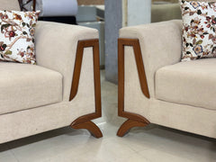 Cream Upholstery with Wood Frame & Curved Arm Design