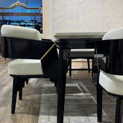 Luxury Modern Marble Top Dining Set with Upholstered Chairs