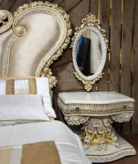 Luxury White & Gold Upholstered Bedroom Set with Side Tables