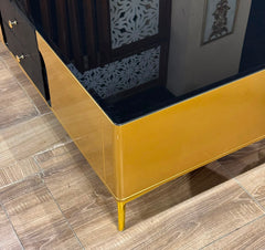 Premium Black Glass Center Table with Gold Base