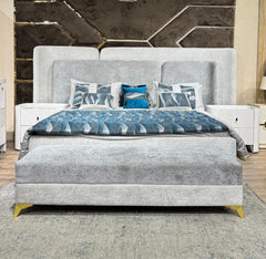 Modern Grey Fabric Panel Bed