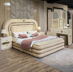 Luxury Beige Upholstered Bed