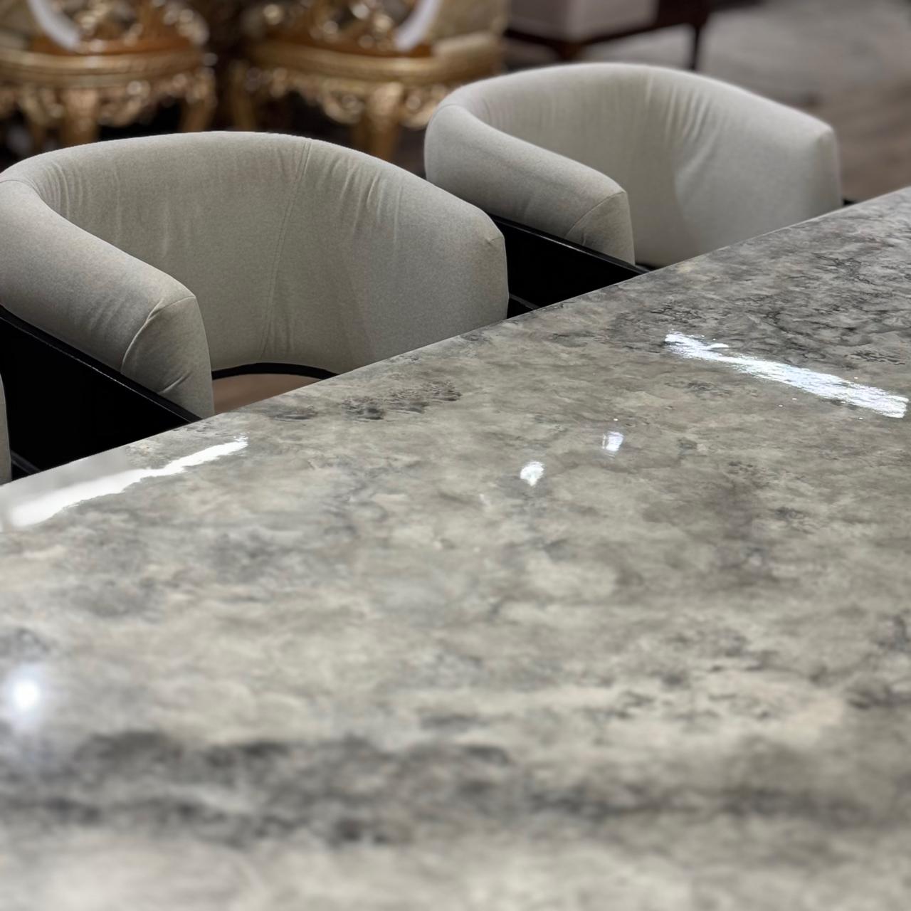 Luxury Modern Marble Top Dining Set with Upholstered Chairs