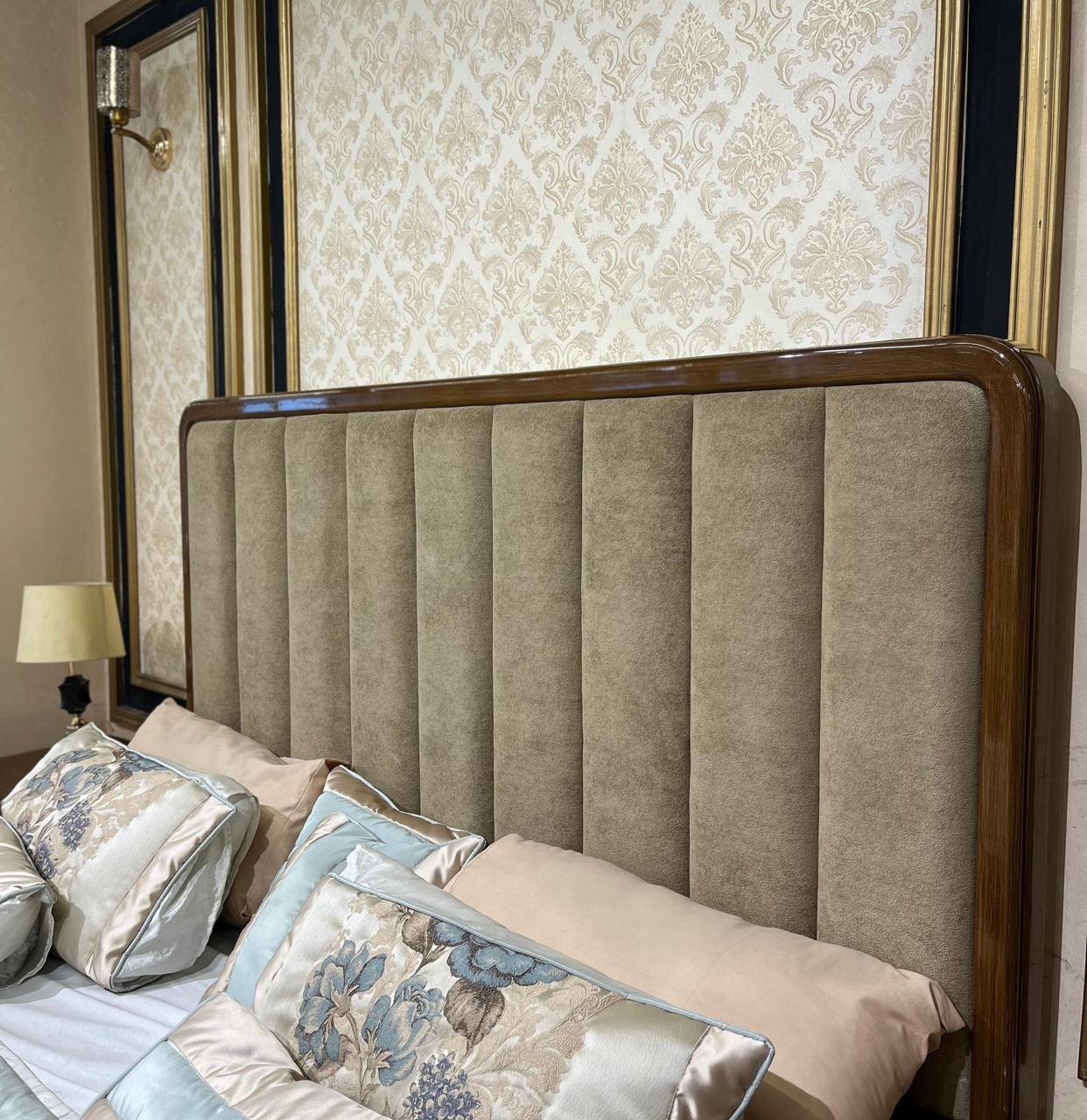 Luxury Vertical Panel Upholstered Bed with Side Tables