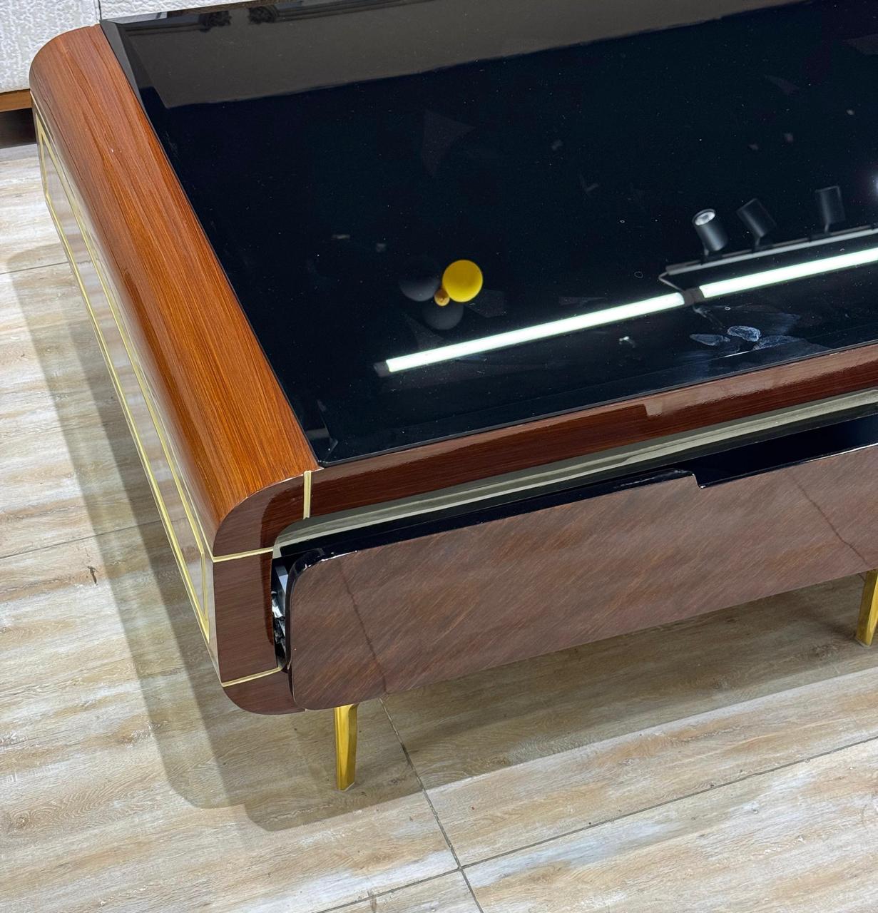 Luxury Wooden Center Table with Black Glass Top | KSF Furniture