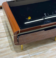 Luxury Wooden Center Table with Black Glass Top | KSF Furniture