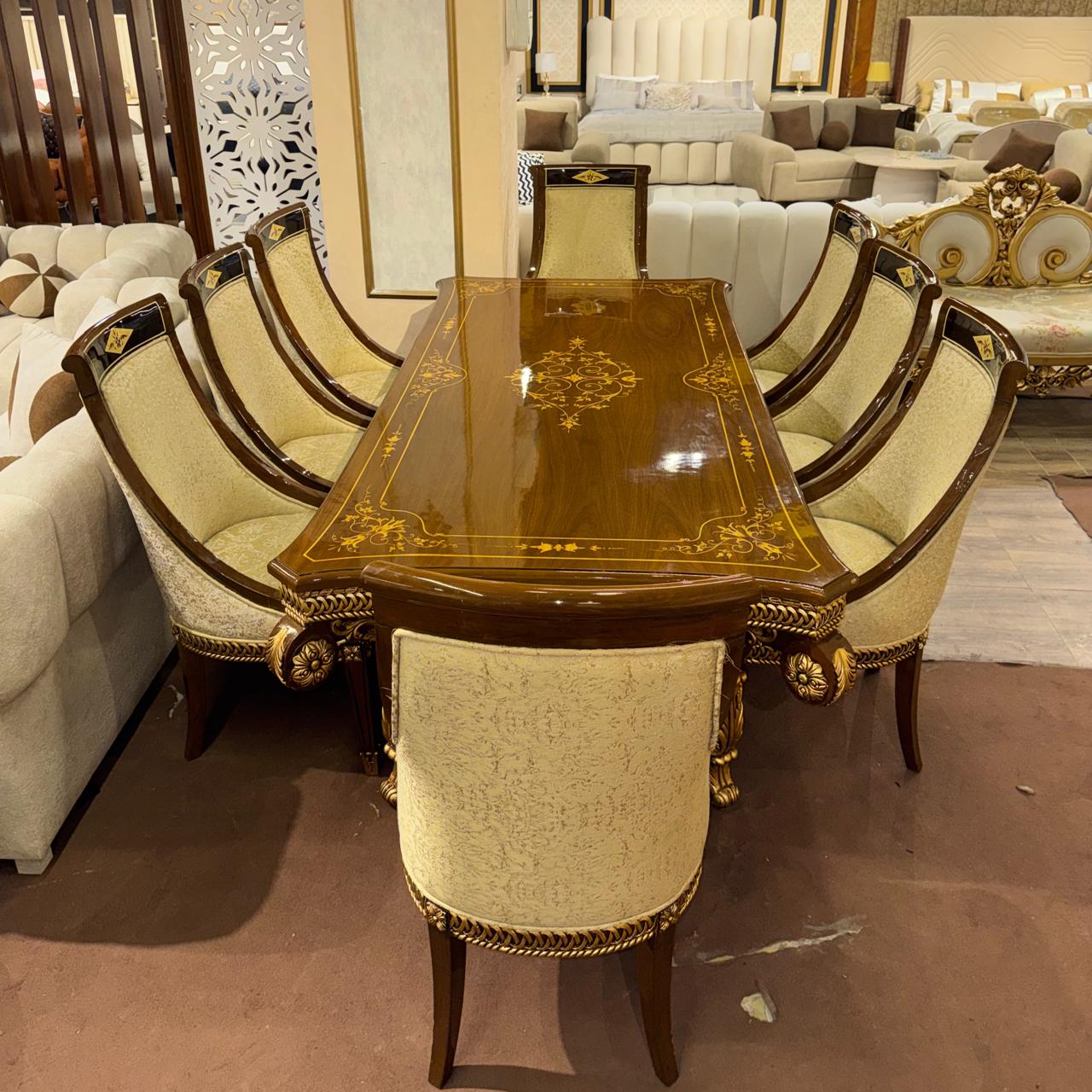 Royal Classic Wooden Dining Set with Carved Details