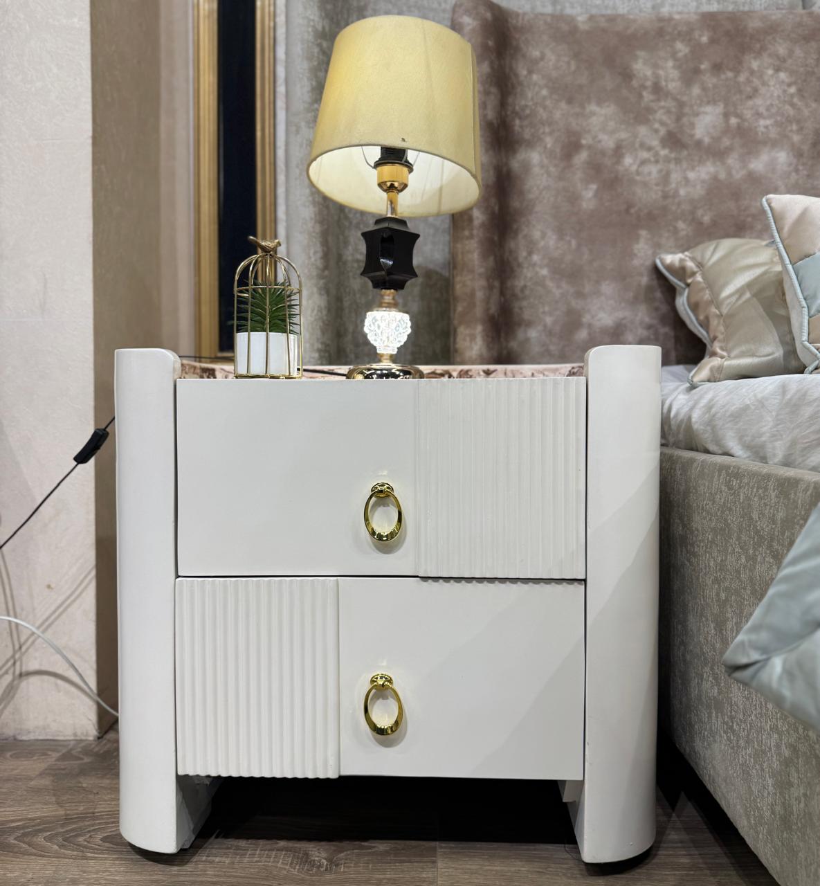 Modern Grey Upholstered Bedroom Set with Side Tables