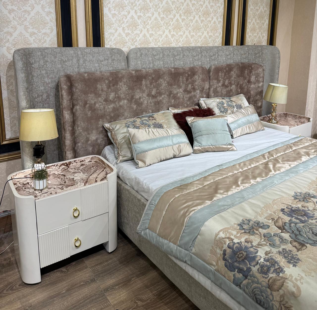 Modern Grey Velvet Upholstered Bed