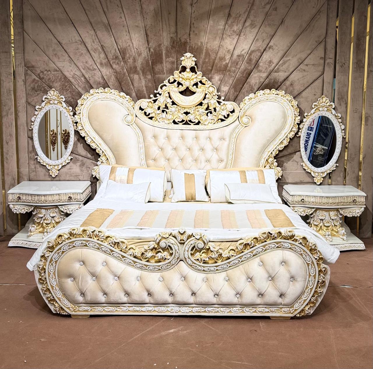 Royal White & Gold Crown Bed