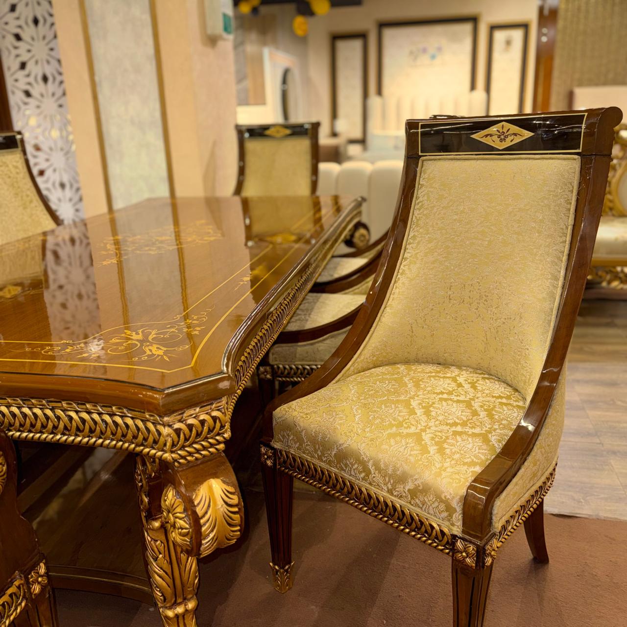 Royal Classic Wooden Dining Set with Carved Details