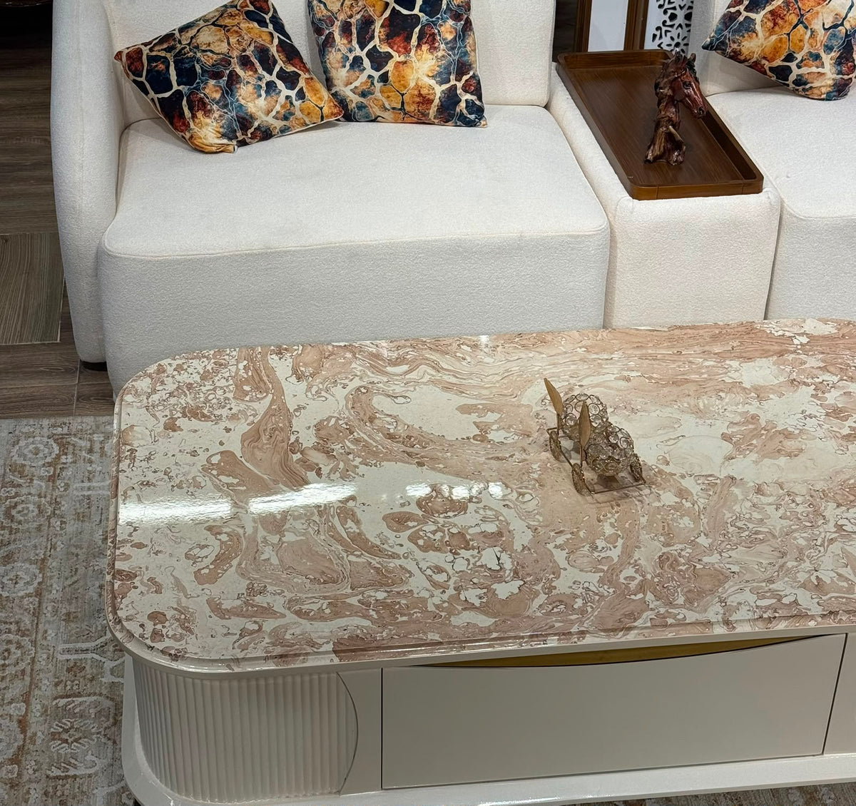 Luxury Marble Finish Oval Center Table