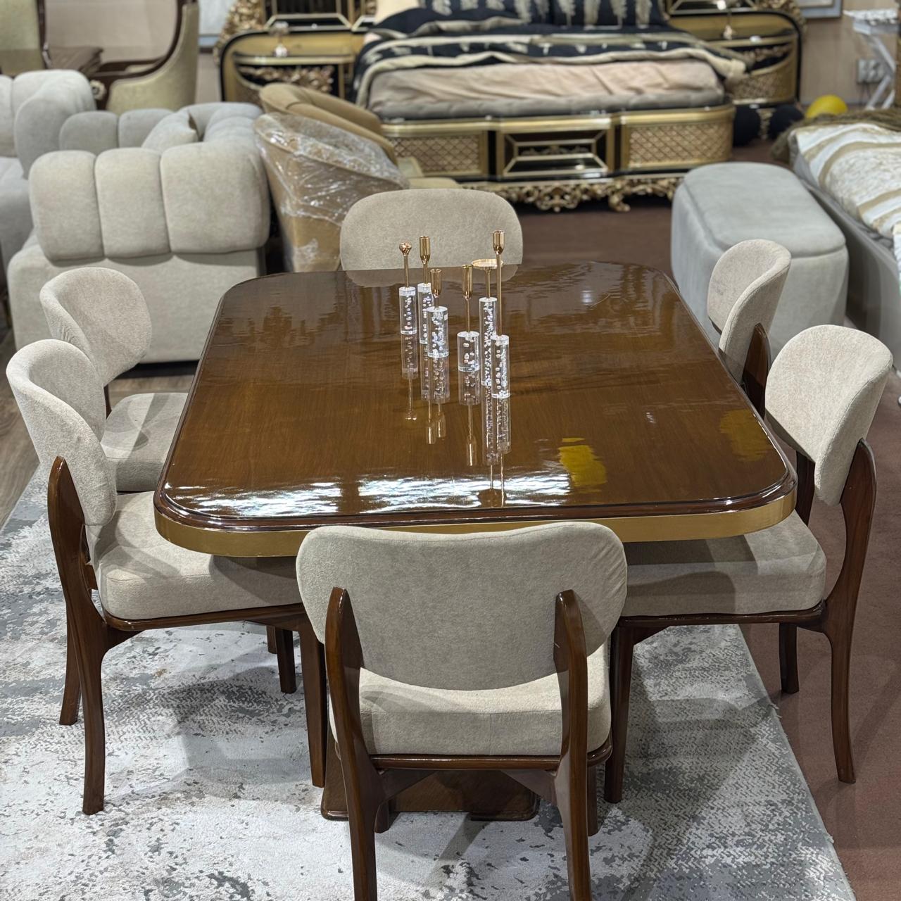 Modern Walnut Dining Set with Upholstered Chairs