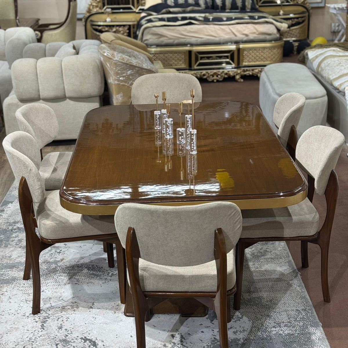Modern Walnut Dining Set with Upholstered Chairs