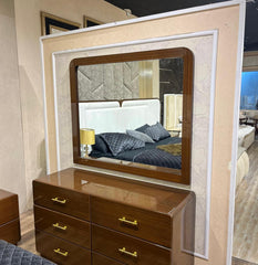 Contemporary Wooden Bed with Cushioned Headboard