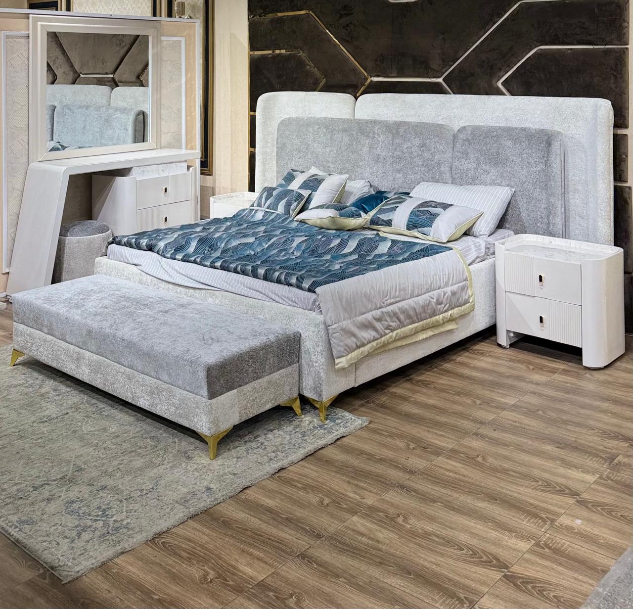 Modern Grey Fabric Panel Bed