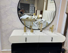 Modern Luxury Dressing Table with Round Mirror & Dual Storage Drawers