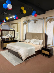 Luxury Black & Gold Bed with Curved Modern Design