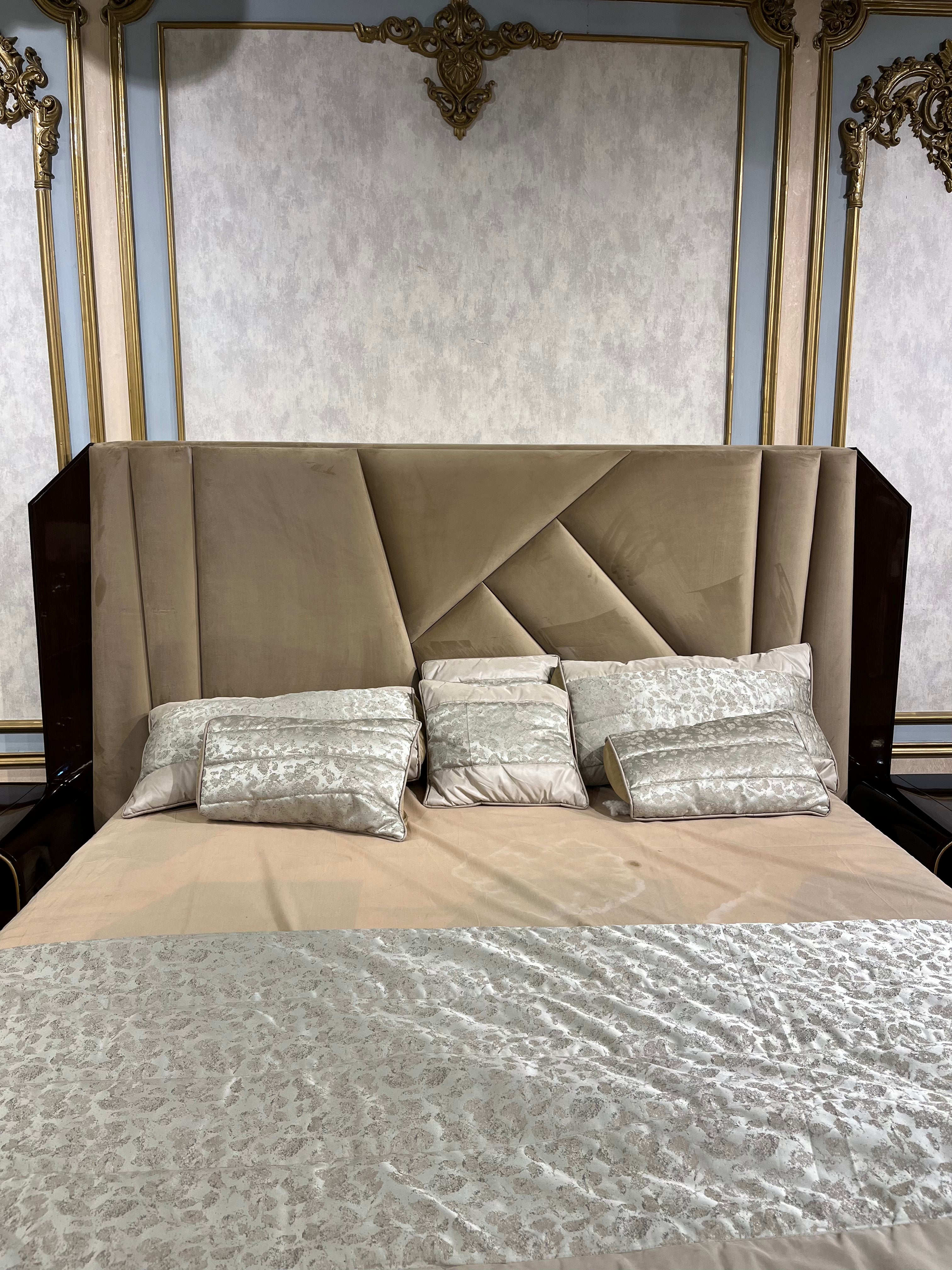 Luxury Black & Gold Bed with Curved Modern Design