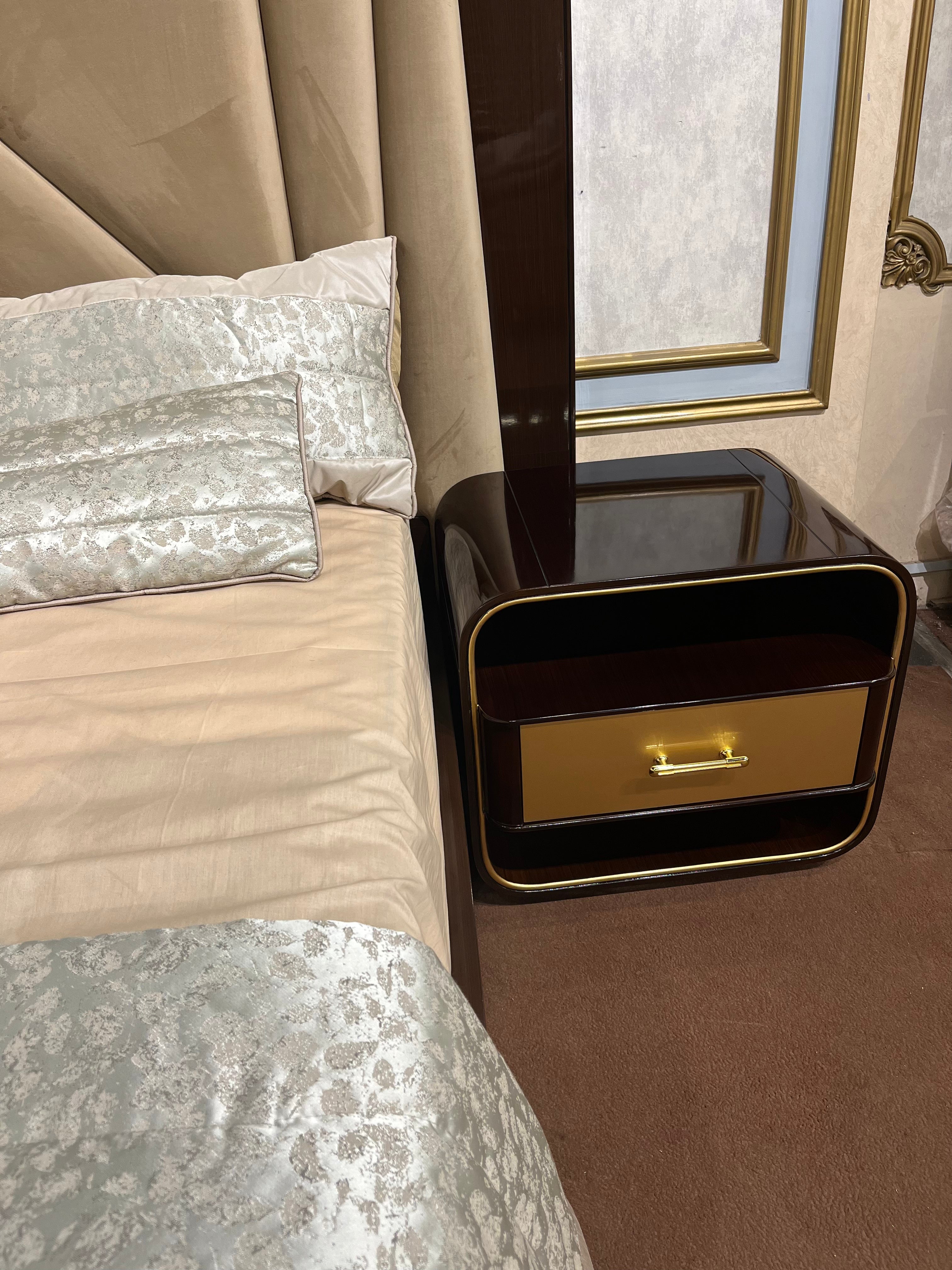 Luxury Black & Gold Bedside Table with Curved Modern Design