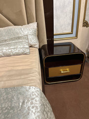 Luxury Black & Gold Bedside Table with Curved Modern Design