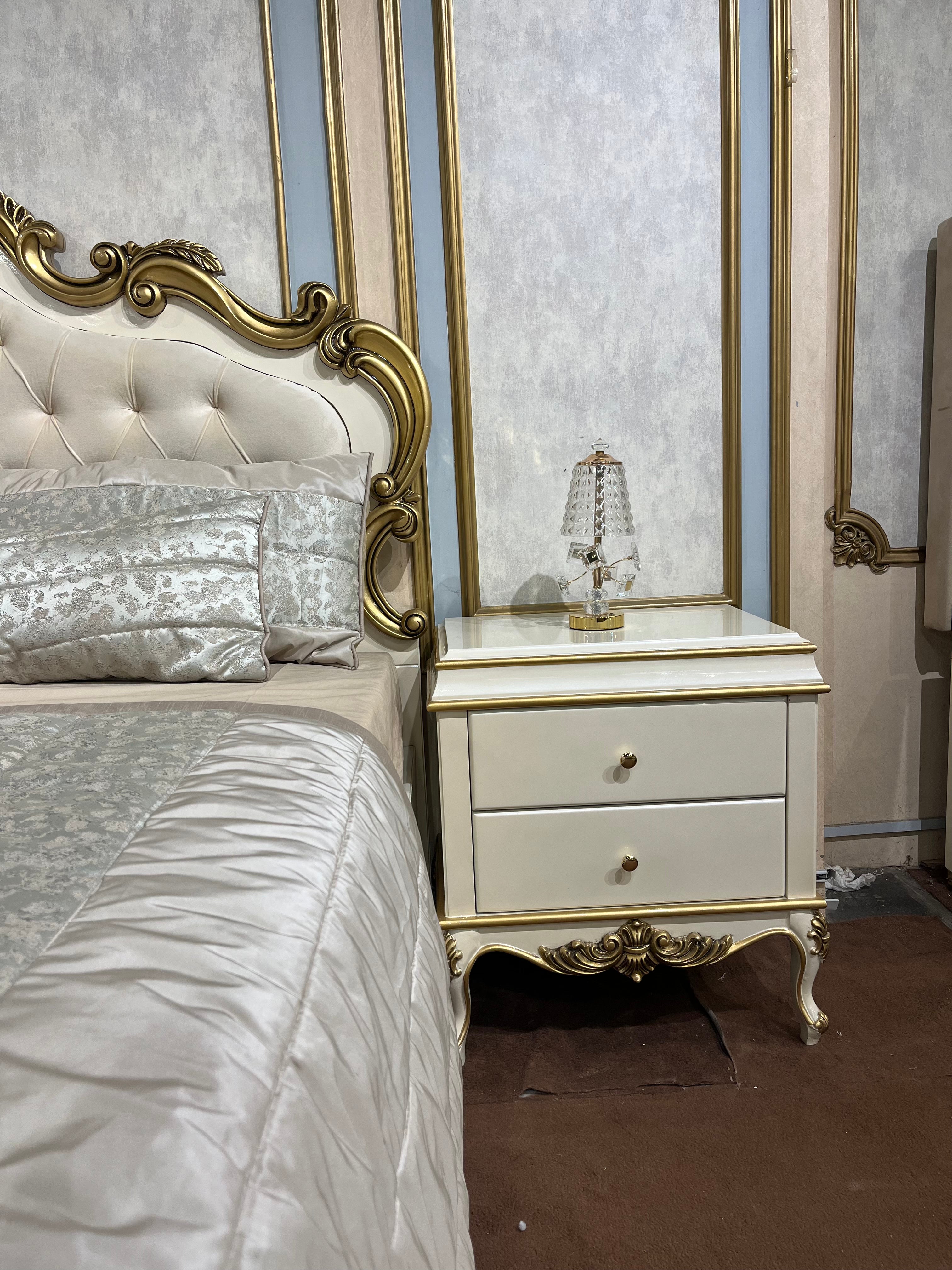 Elegant Classic Nightstand with Ornate Gold Accents