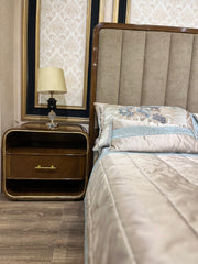 Brass-Framed Wooden Nightstand with Curved Design