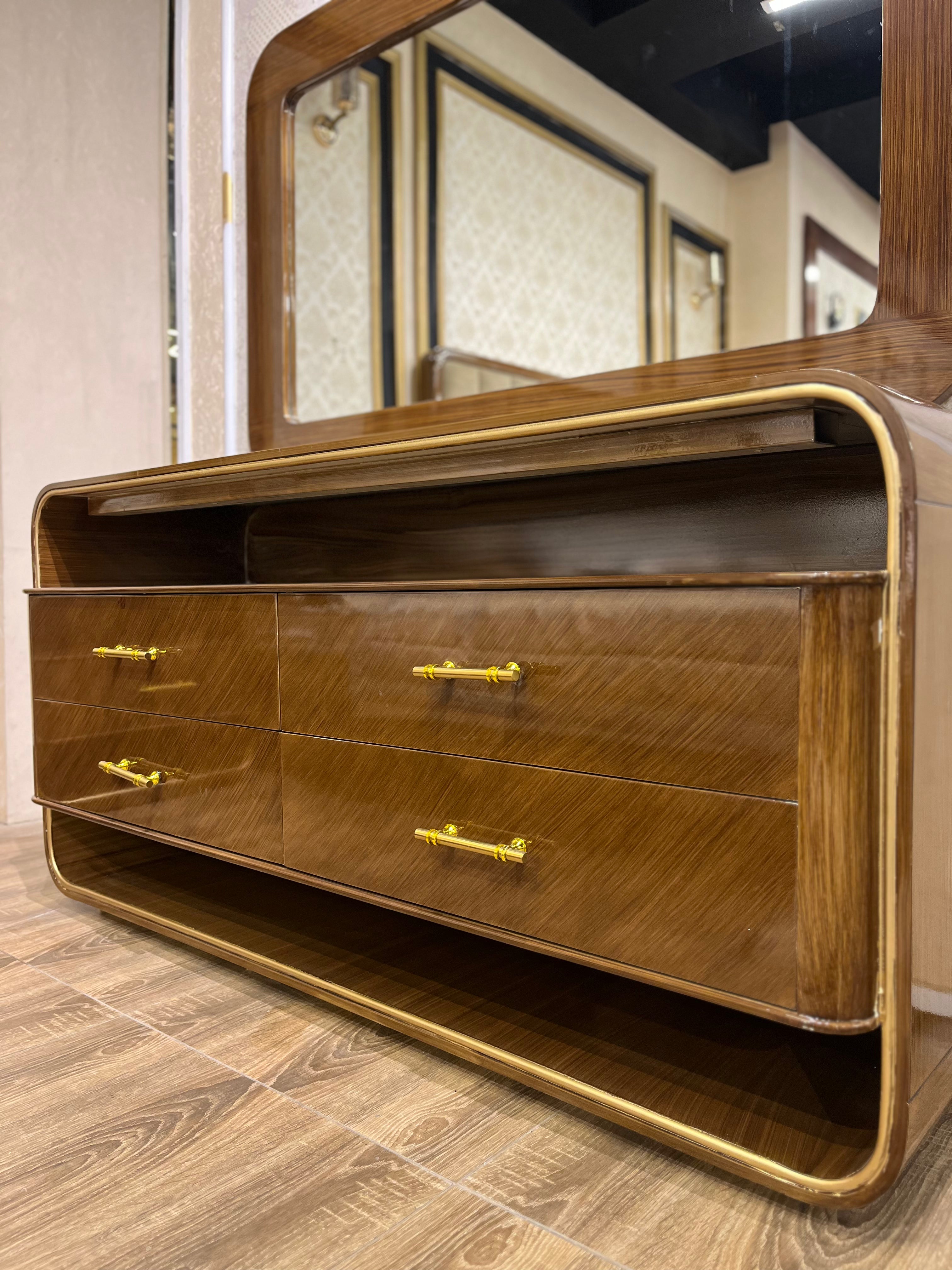 Luxury Brass-Framed Dressing Table with Curved Modern Design