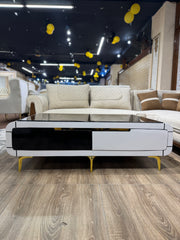 Modern Black Glass Top with White Base & Geometric Details