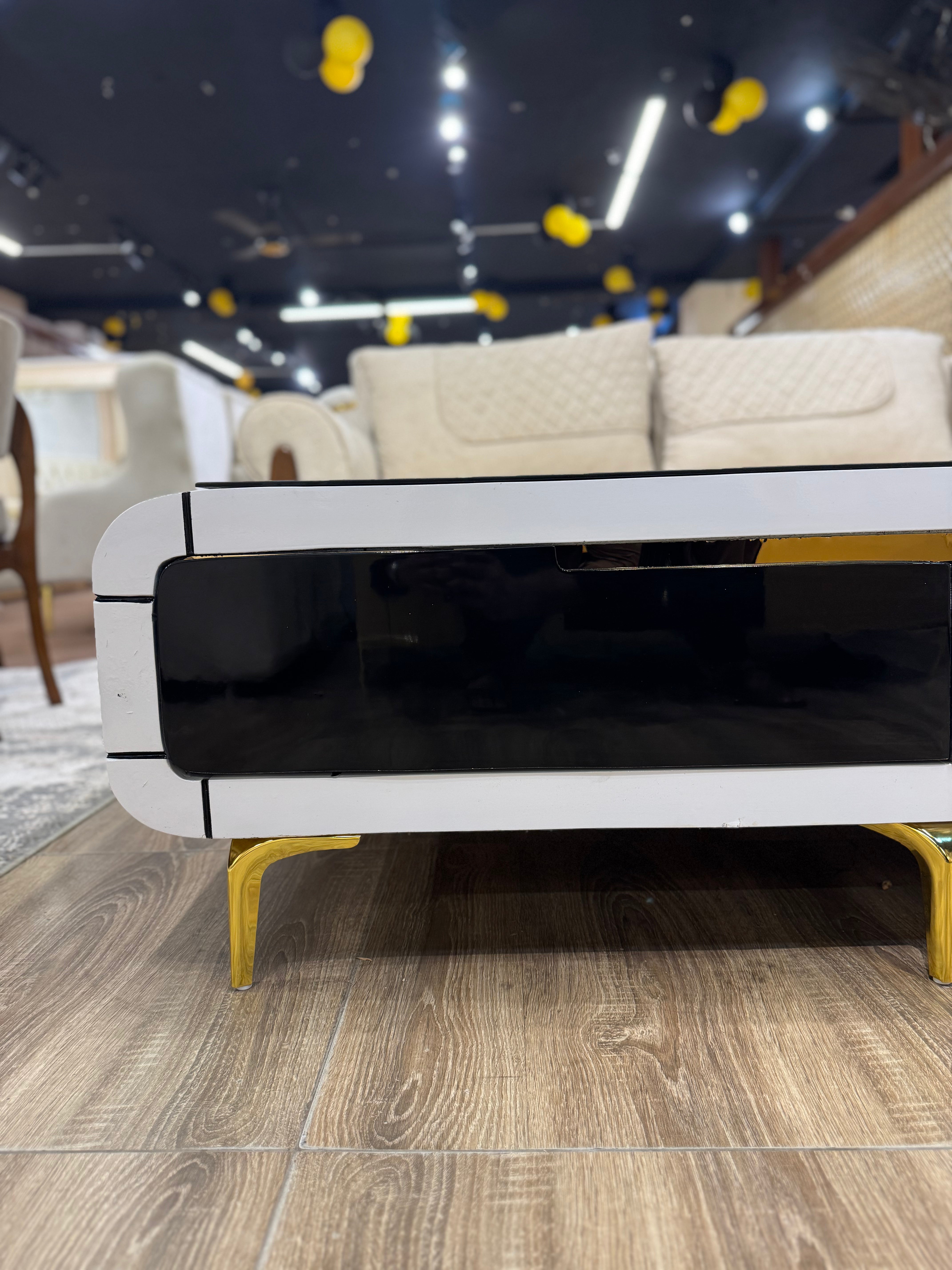 Modern Black Glass Top with White Base & Geometric Details