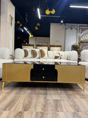 Luxury Black Glass Top with Gold Metal Base & Tapered Legs