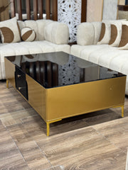 Luxury Black Glass Top with Gold Metal Base & Tapered Legs