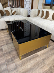 Luxury Black Glass Top with Gold Metal Base & Tapered Legs