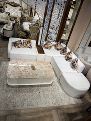 Luxury Marble Top with Curved White Base & Ribbed Design