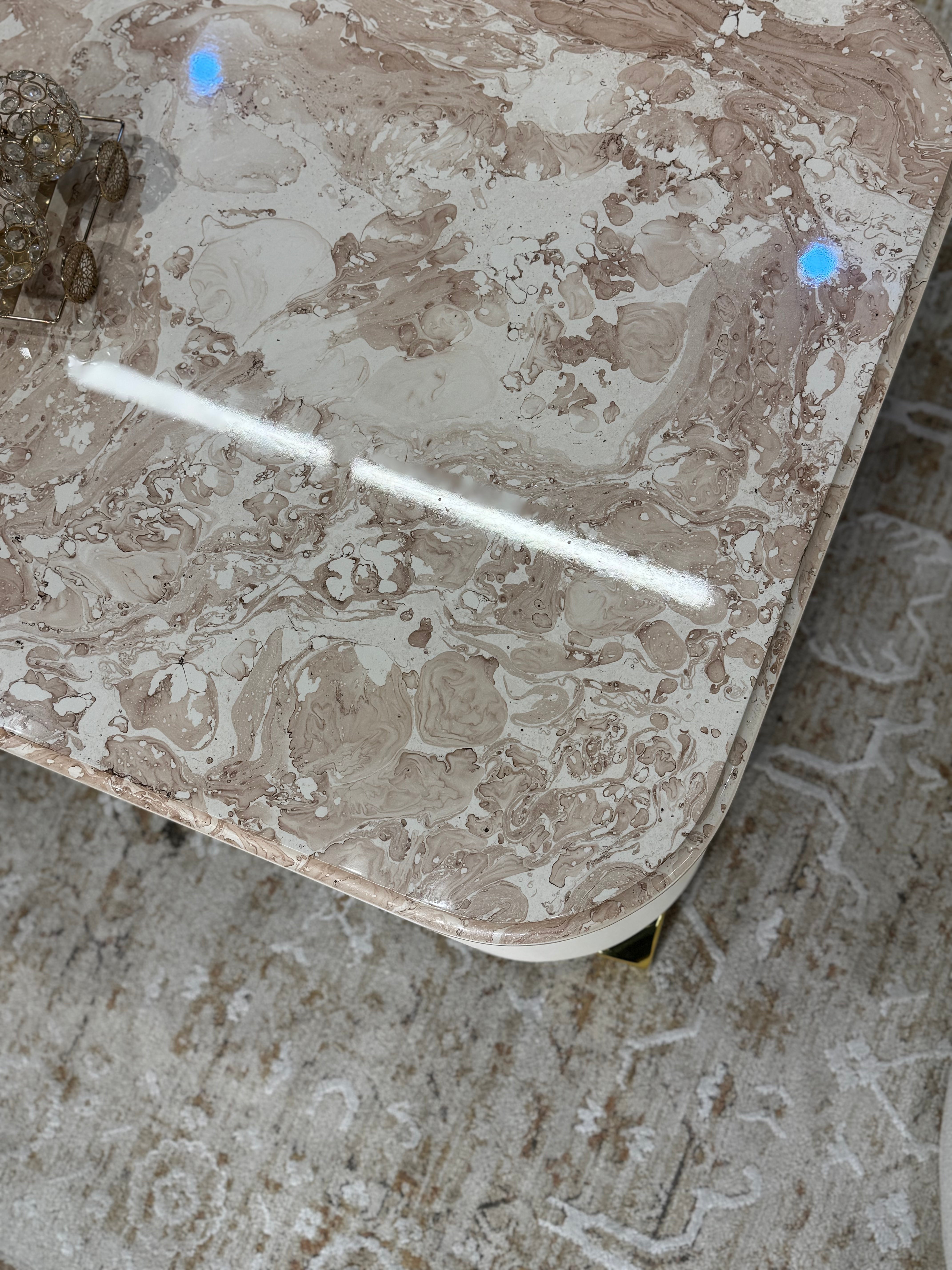 Luxury Marble Top with Curved White Base & Ribbed Design