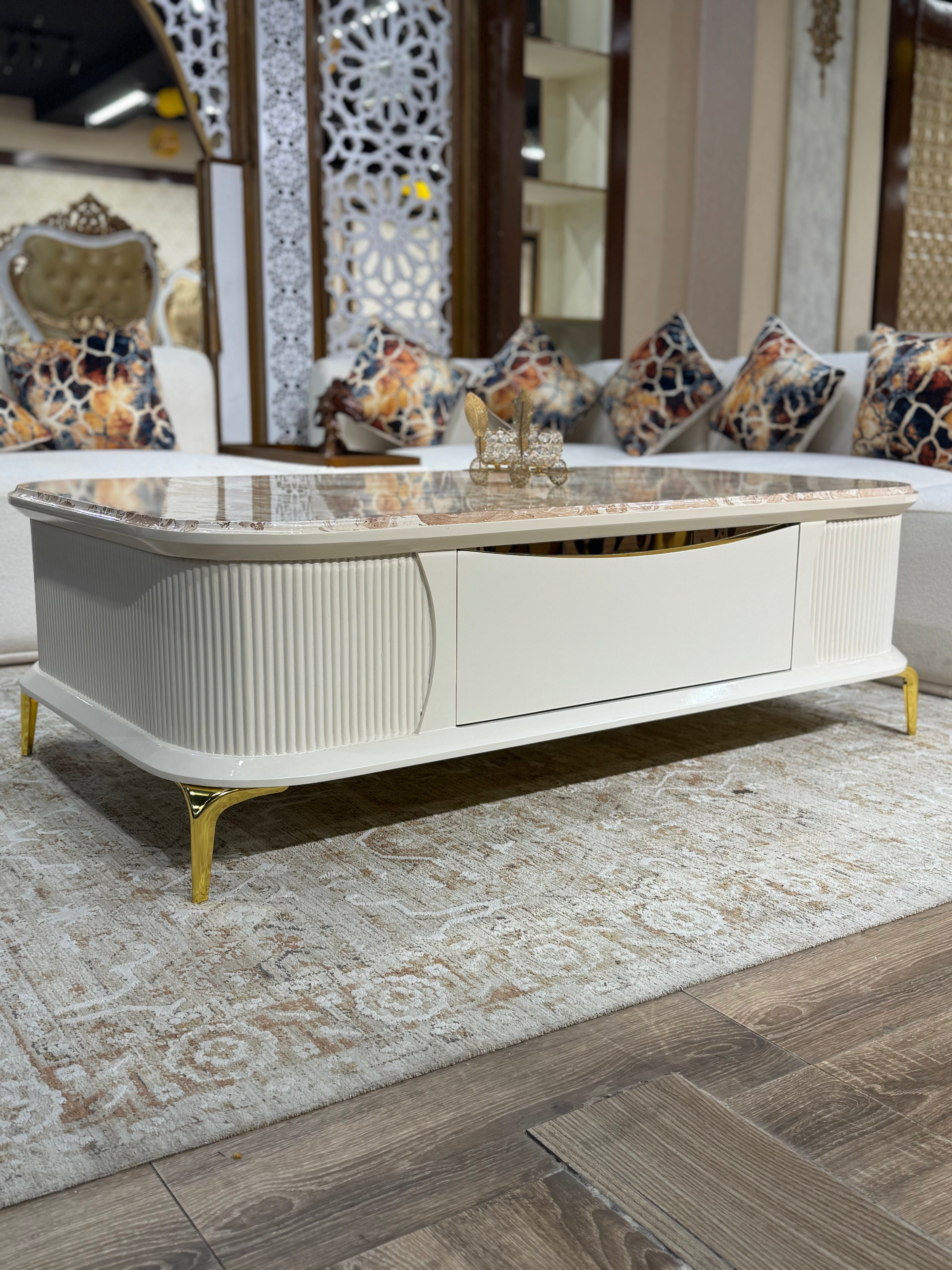 Luxury Marble Top with Curved White Base & Ribbed Design
