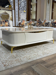 Luxury Marble Top with Curved White Base & Ribbed Design