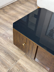 Mid-Century Modern with Textured Metal Top & Wood Storage