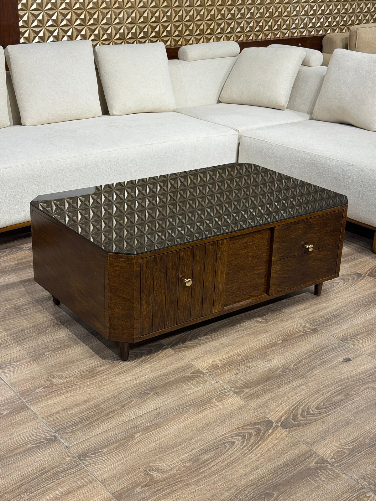 Mid-Century Modern with Textured Metal Top & Wood Storage
