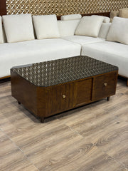 Mid-Century Modern with Textured Metal Top & Wood Storage