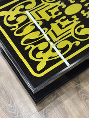 Ornate Brass Inlay Table with Black Base & Storage